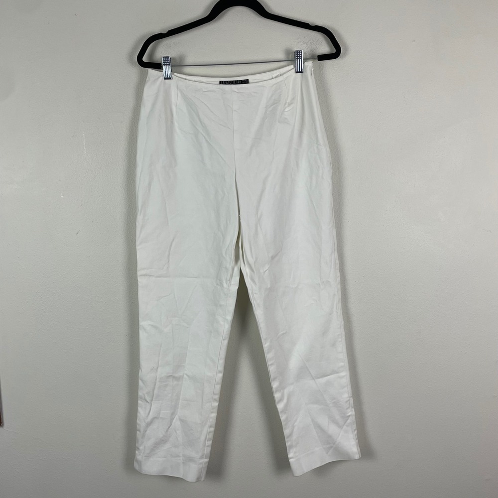 Lafayette 148 New York White Cotton Blend Cropped Pants 12 Career Minimalist